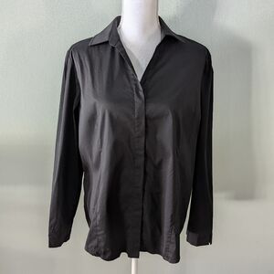 Ming Wang Women’s XL? Classic Black Button Front Collared Blouse Top 131